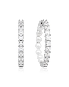 Freshwater Pearl Tennis Earrings Rhodium plated