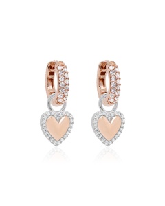 Sparkling Classic & Bubbly Heart Charm Earring set rhodium/rose gold plated