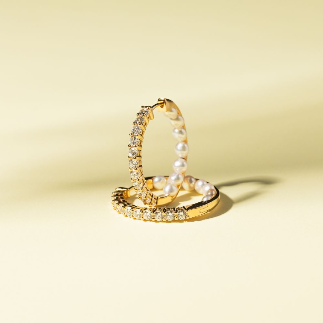 Freshwater Pearl Tennis Earrings Yellow gold-plated