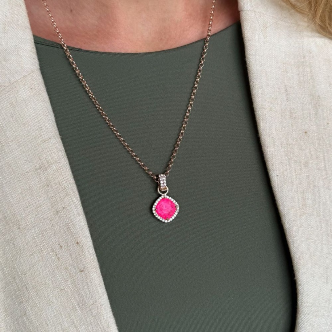 14k Gold Target Rose Quartz Necklace Fancy Stone Necklace Set