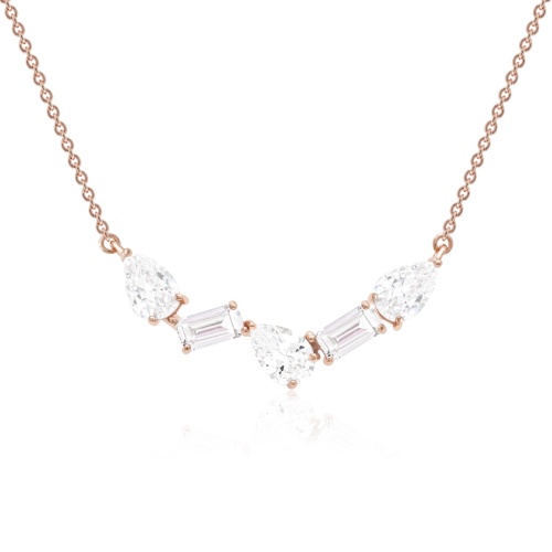 Small Pear Baguette Drop Necklace Rose Gold-plated