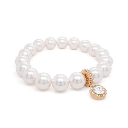 NDNW Pearl Bracelet Round Charm Yellow gold-plated Crystal