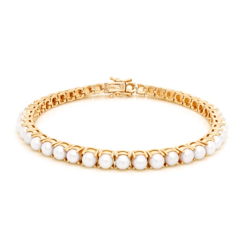 Fabulous Pearl Tennis Bracelet 3mm Yellow-gold plated