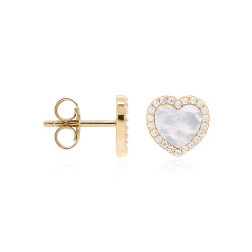 MOP Heart Stud Earrings Yellow Gold-plating