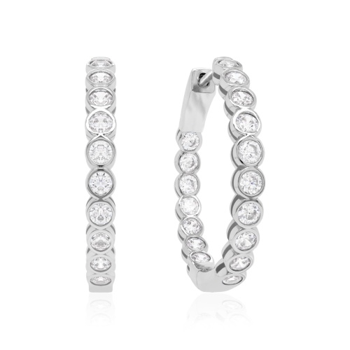 Large Bazel Hoops Rhodium Plated