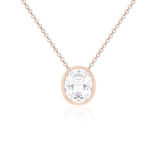 Classic Oval Bezel Setting Necklace Rose Gold plated