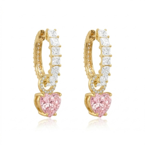 Two-sided & Forever Heart Charm Earring Set Yellow Gold-plated Light Rose
