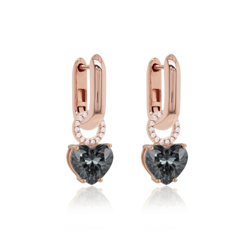 Link & Forever Heart Charm Earring Set Rosé Gold-plated Silver Night