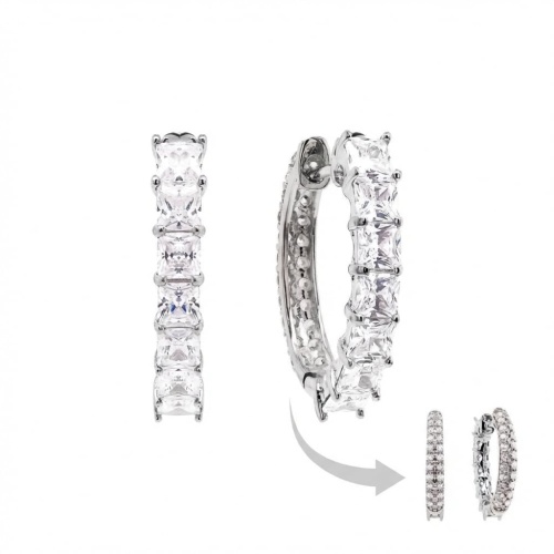 Two-sided base earrings Rhodium plated