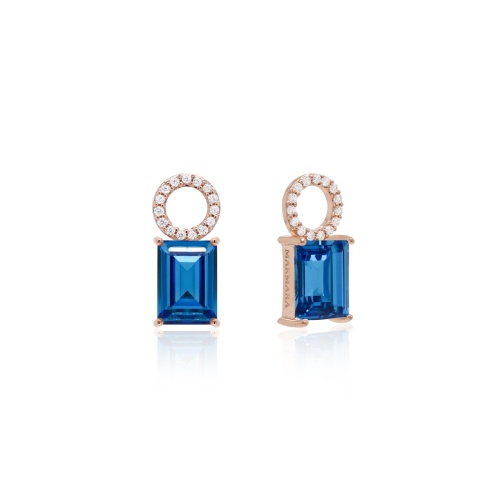 Ice Blue Princess Baguette Earring Charms Rose gold plated