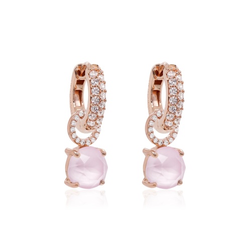 Round Stone Earring set Rose gold-plated Powder