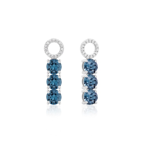 Tennis Trio Earring Charms Rhodium plated Denim Blue