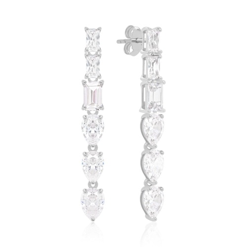 Princess Drop Stud Earrings Rhodium plated