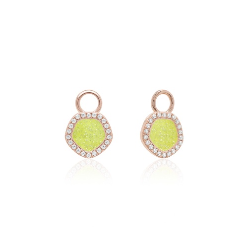 Sparkling Enamel Earring Charms Rose Gold Plated Lime