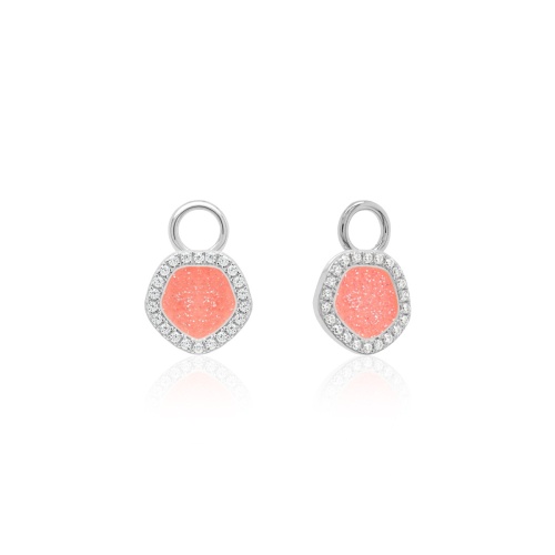 Sparkling Enamel Earring Charms Rhodium Plated Light Coral