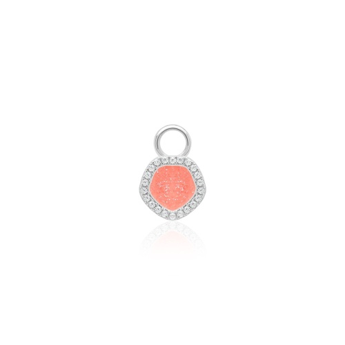 Sparkling Enamel Single Charm Rhodium Plated Light Coral