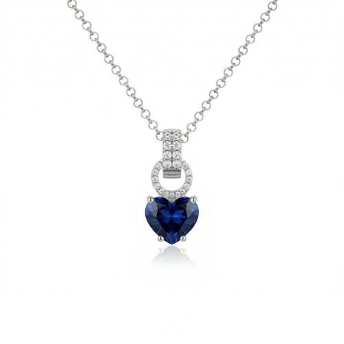 Forever Heart Charm Necklace Set Rhodium Plated Dark Sapphire