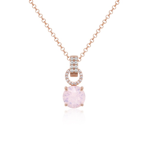 Round Stone Charm Necklace Rose gold plated Powder Rose