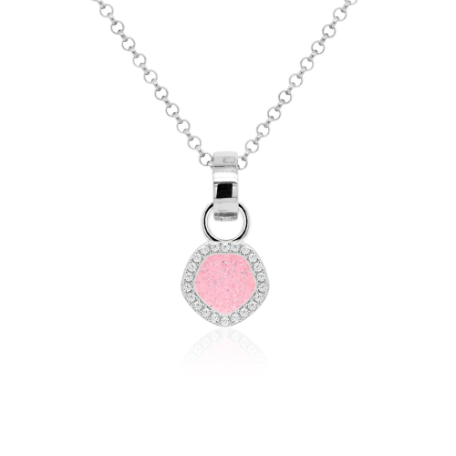 Sparkling Pink Enamel Necklace Set Rhodium Plated  