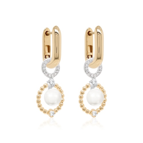 Link & Sparkling Bubbly Pearl Earring set Rhodium/Yellow gold plated