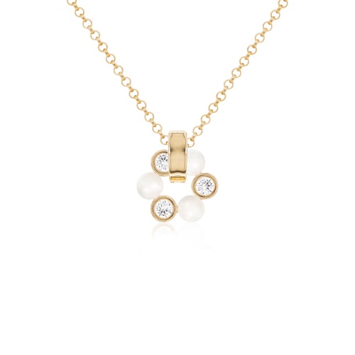 Pearl Crystal charm necklace Yellow gold plated