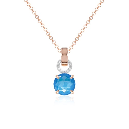 Sparkling Electric Necklace Blue Rose gold-plated prongs