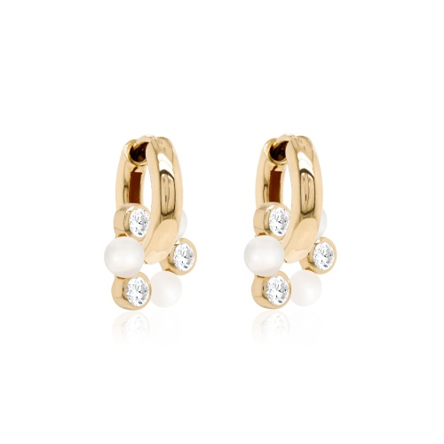 Pearl Crystal charm earring set Yellow gold plated
