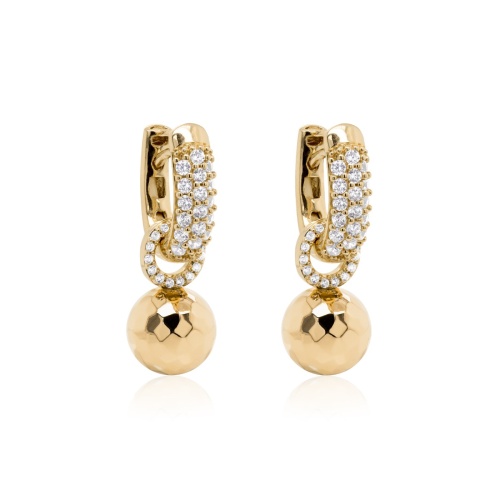 CHARM EARRINGS CRYSTAL BALL YELLOW GOLD-PLATED