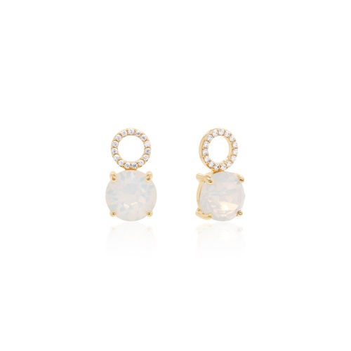 Round Stone Earring charms Yellow gold-plated White Opal
