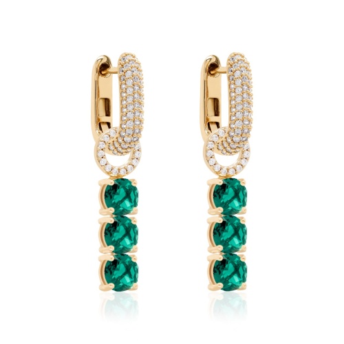 Tennis Trio Earring Set Yellow gold-plated Emerald