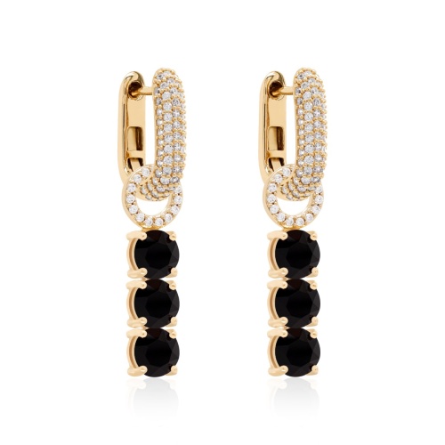 Tennis Trio Earring Set Yellow gold-plated Jet