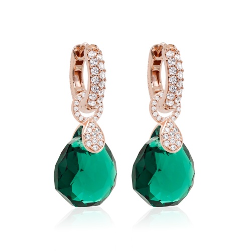 Large Pear Drop Earring set Emerald Rose Goldplated