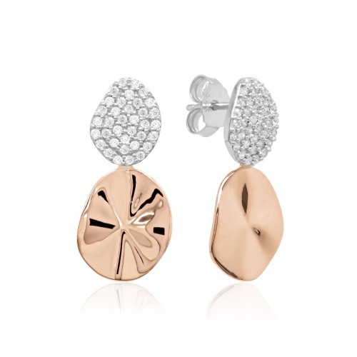 Gilded Shine Oval Stud Earrings Rhodium/Rose gold plated