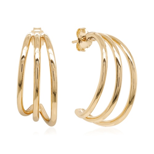 Tripple Curve Stud Earrings Yellow Gold-plated