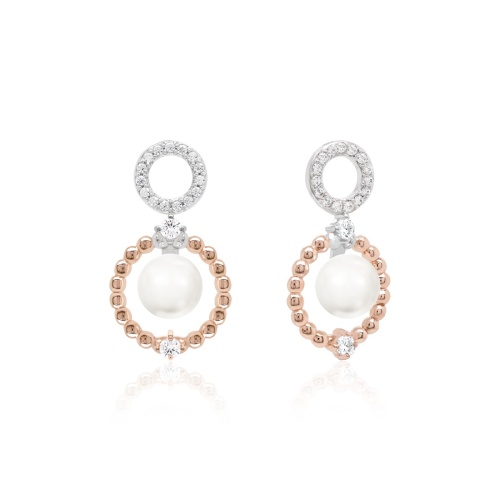 Sparkling Bubbly Freshwater Pearl Charms Rhodium/Rose gold plated