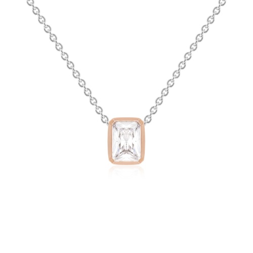 Single Baguette necklace Rhodium/Rose gold plated