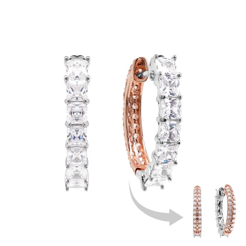 Two-sided base earrings Rhodium / Rose gold-plated