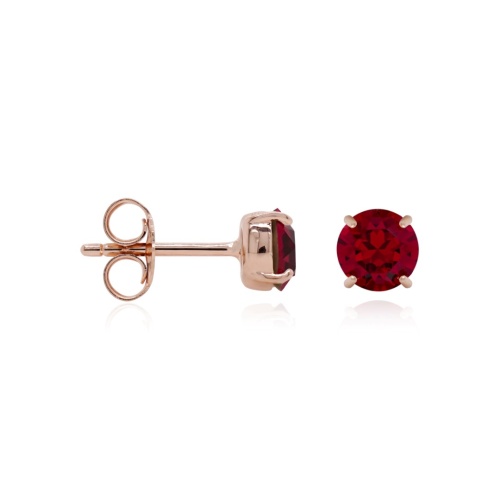 Silver stud earrings Rose gold-plated Ruby