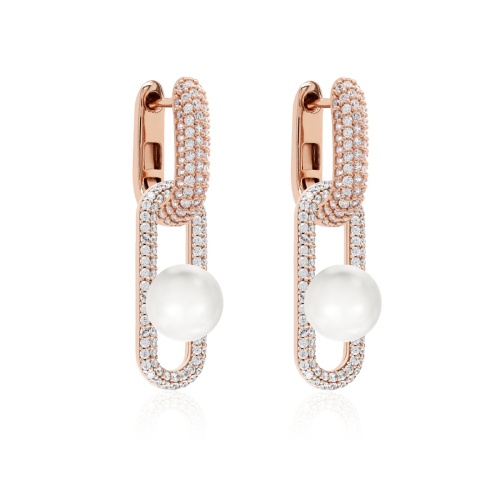 Fabulous Sparkling Pearl Link Earrings set Rose-gold plated