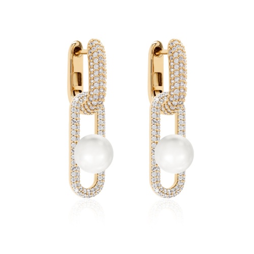 Fabulous Sparkling Pearl Link Earrings set Yellow-gold plated