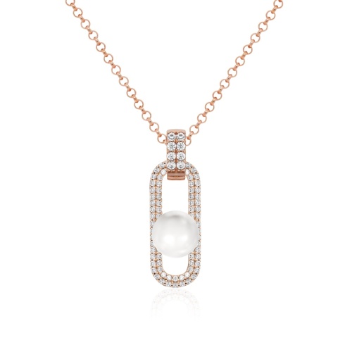 Fabulous Sparkling Pearl Link Necklace Rose-gold plated