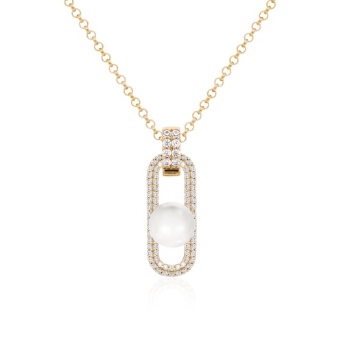 Fabulous Sparkling Pearl Link Necklace Yellow-gold plated