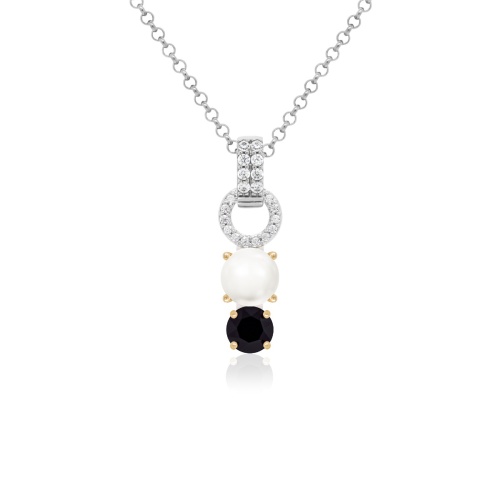 Freshwater Pearl Drop necklace set Rhodium/Yellow gold-plated Jet