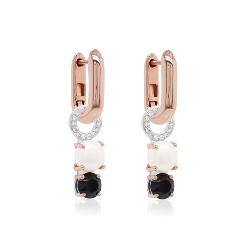 Freshwater Pearl Drop & Rose gold-plated Link Earring set Jet