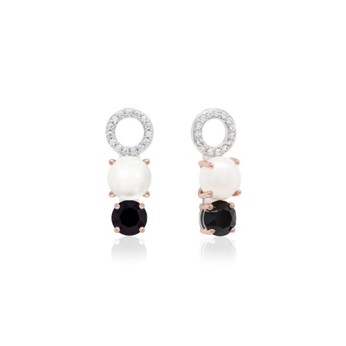 Freshwater Pearl Drop charms Rhodium/Rose gold-plated Jet