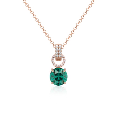 Charm Necklace Emerald Rose gold-plated