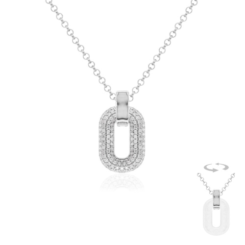 Two-sided Sparkling MOP Necklace Set Rhodium plated