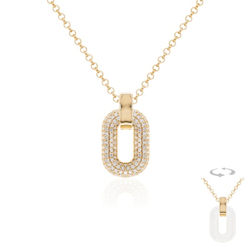 Two-sided Sparkling MOP Necklace Set Yellow gold-plated