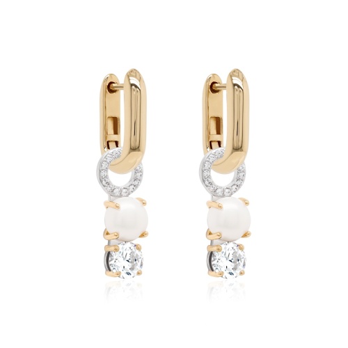 Freshwater Pearl Drop & Yellow gold-plated Link Earring set Crystal
