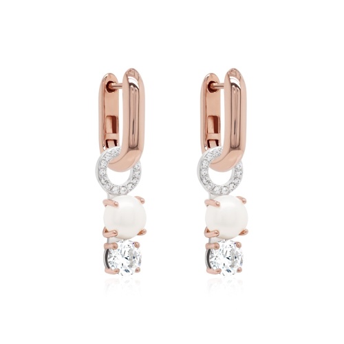 Freshwater Pearl Drop & Rose gold-plated Link Earring set Crystal